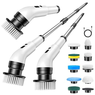 Journeyside Brosse Electrique Nettoyage, Electrique Nettoyage Rotative avec 9 Têtes sans Fil,Brosse Rotative Salle de Bain pour Nettoyer la Salle de Bains Cuisine,IPX7