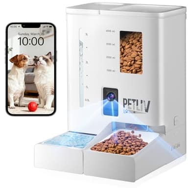 Distributeur Automatique de croquettes PETLIV avec 2 gamelles, capacité de 5 L, contrôle Via Application, Wi-FI 5 GHz/2,4 GHz