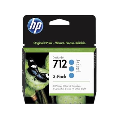 HP 3ED77A Lot de 3 Cartouches d'encre Authentiques 712 Cyan 29ml avec Encre d'origine, pour Traceurs Grand Format DesignJet T650, T630, T250, T230 et Studio et tête d'impression 713 DesignJet