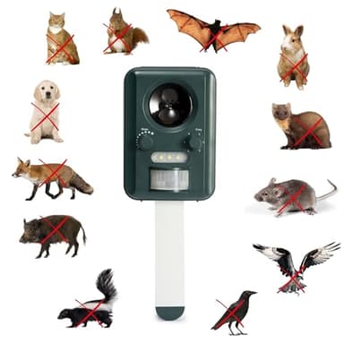 Perel Répulsif Ultrason Solaire pour extérieur, Dispositif Anti Animaux Rechargeable USB, Couverture 65 m2, Angle 120°, éloigne Souris Chats fouines et Oiseaux