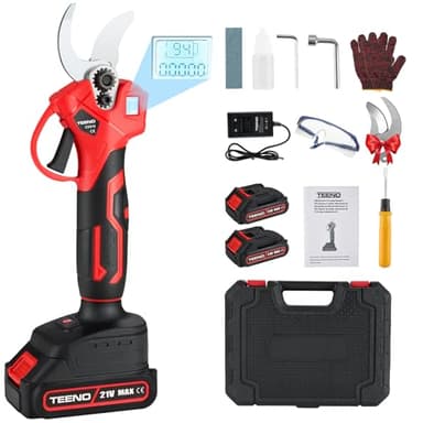 TEENO Sécateur Électrique Sans fil (deux batteries 4000mAh avec écran)30CM，pour la taille, le jardinage, les arbres fruitiers et le vignoble