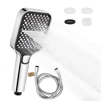 GRIRDDIV Pommeau de douche avec tuyau de 2 m, pommeau de douche électrique avec 3 modes, Salle de Bain Réglable Bouton D'arrêt D'eau, Economie Deau, Haute Pression