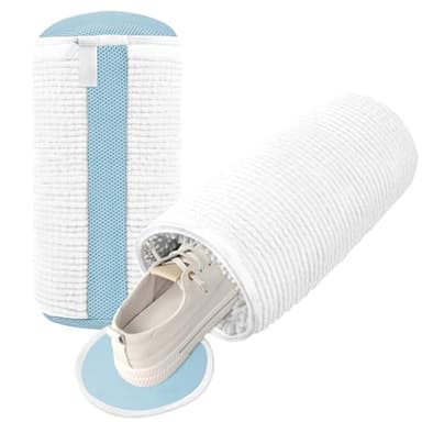 Gaethra 2 Pièces Sac Lavage Chaussures Machine à Laver, 360° Sac de lavage pour chaussures avec Fermeture Éclair Cachée pour Baskets, Chaussures de Tennis, Chaussures en Toile (Blanc)