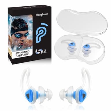 Hearprotek Bouchons d'oreilles de Natation, 2 Paires Protection Auditive Bouchon Piscine-Protection Contre l'eau pour Nageurs Douche Bain le Surf Bleu