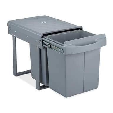 Relaxdays poubelle encastrable coulissante, 2 bacs, système de tri pour sous-évier, 2x 20 l, 41,3 x 34 x 51,8 cm, gris