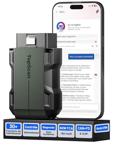 TOPDON TopScan Master OBD2 Scanner Bluetooth, Valise Diagnostic Auto pour iOS & Android, Tous systèmes, Test Actif/30+ Services/120+ Marques, Can-FD&DoIP, FCA/Nissan/Renault SGW, Assistance IA