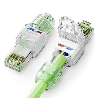 LEENUE Lot de 2 connecteurs RJ45 Cat6A sans outil - 10 Gbit/s 500 MHz - Fiche réseau POE sans outil - Pour câble de pose Cat 6A Cat6 Cat5E - Connecteur LAN Cat 6A - Réutilisable - Vert
