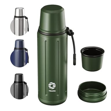 Healter 1L Thermo Café Isotherme avec Tasse(72h Froides et 24h Chaudes) Termosse Cafe Chaud avec Fond Amovible et Thé Filtre sans BPA Pour les Déplacements, le Bureau et l'école(Vert)