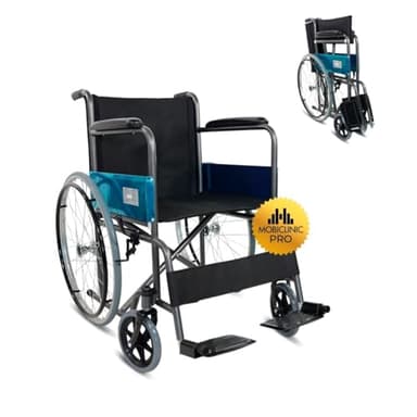 Mobiclinic®, Fauteuil roulant pliable, Léger, Alcazar, Automoteur, Frein de parking, Siège 46cm, Marque européenne, Repose-pieds pliants, Accoudoirs rembourrés, Robuste, Roulettes mazic, Noir