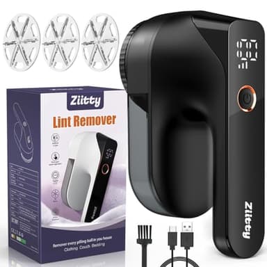 Ziitty Rasoir Anti Bouloche Électrique Écran LCD, Rechargeable Câble Type-C, 3 Niveaux de Puissance Réglables, Tête à 6 Lames Fraise à Peluches, Idéal Vêtements Canapés Couvertures Rideaux Noir