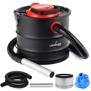 LEHMANN Aspirateur à Cendres 15L, Aspirateur Cheminée pour Haute Température, Réservoir Robuste, Filtre HEPA avec Panier Métallique, Fonction Soufflage, Nettoyage Cheminées et Pellets