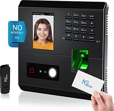 NGTeco Pointeuse Horaire Personnel MB1,WiFi badgeuse d'entreprise avec Visage, Empreintes Digitales, RFID et Codes PIN, Horloge biométrique App pour iOS/Android (Français