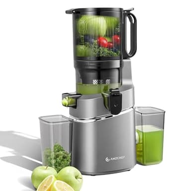 AMZCHEF Extracteur de jus automatique Vos mains libres, Ouverture de 145 mm et capacité de 1.8L Extracteur de jus de fruits et légumes entiers, Extracteur jus lent de 250W avec triple filtre - Gris