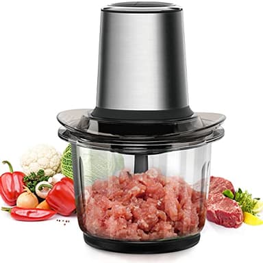Hachoir Électrique Multifonction Avec Bol Verre 1.5L - 400W, 2 Niveaux de Vitesse, 4 Lames Amovibles pour Viande, Oignon, Herbes, Fruit Sec Rapide