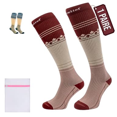 360 RELIEF Chaussettes de Compression 15-20 mmHg - 1 Paire Chaussettes de Contention Classe 1 Femme et Homme - Soutien Quotidien pour Course à Pied, Voyage, Sport - L/XL Avec sac de lavage en filet