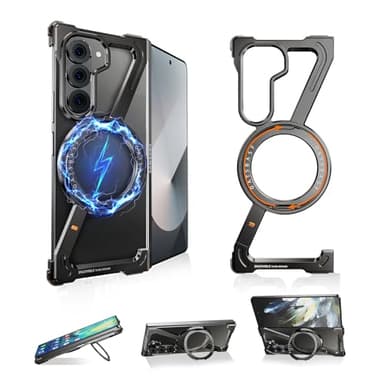 NIFBANG Coque de téléphone en forme de Z pour Samsung Galaxy Z Fold 5 avec Magsafe, anneau magnétique rotatif à 360°, coque de protection minimaliste en métal, coque antichoc pour Z Fold 5, noir