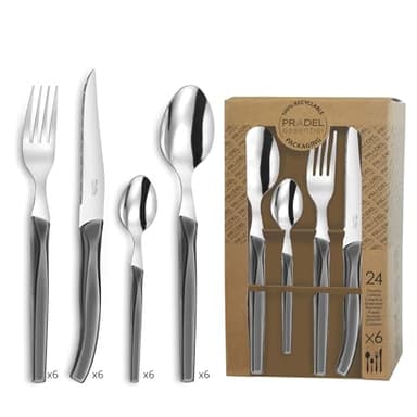 PRADEL ESSENTIEL - Coffret 24 couverts de table pour 6 personnes - Rising Sun - Acier inoxydable 18/0, Finition Standard - Gris