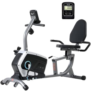 ISE Vélo d'Appartement Semi-Allongé Magnétique, Vélo Couché 8 Niveaux Résistance, Velo Semi Allongé Roue Transport, Impulsion&Ecran LCD, Velo d appartement Semi Allongé Siège Réglable Ergonomique