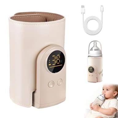 Chauffe Biberon Portable, Chauffe-biberon Sans Fil USB, Écran LED, 6 Niveaux de Température 38-50°C, Chauffe-biberon Électrique 8000mAh pour Lait Maternel, 24 Heures d'isolation pour Voiture et Voyage