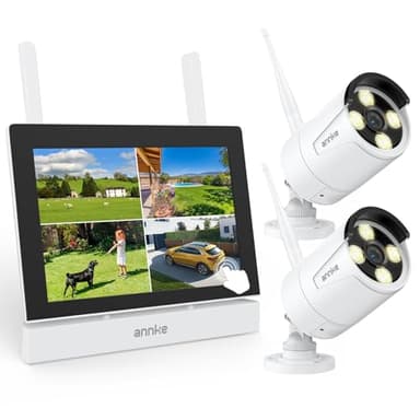 ANNKE Kit Surveillance sans Fil avec Écran LCD 7", 4CH 5MP NVR avec Écran Tactile IPS, 2 Caméras de Surveillance WiFi Extérieures 3MP, Vision Nocturne 100ft, Détection Humaine, Audio Bidirectionnel