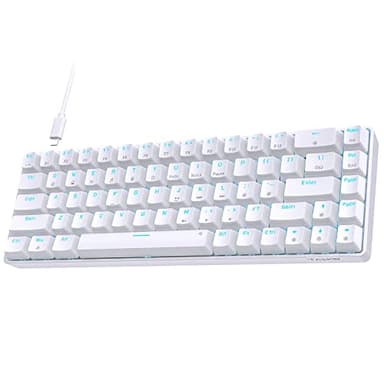 TMKB Clavier Gamer Mécanique, T68SE 60% Mini Compact USB Câblé Clavier Gaming, US QWERTY Layout Blue Switches Anti-Ghosting Keyboard for Computer PC Windows/Laptop/Mac OS, Blanc
