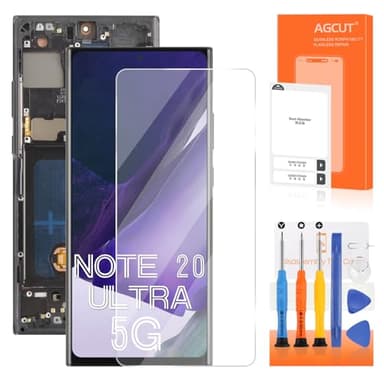 AGCUT OLED Écran LCD pour Samsung Note 20 Ultra 5G LCD Display Ecran Tactile Assembly avec Réparation, pour Samsung Note 20 Ultra 5G N986B N986U 6,9" (Noir avec Cadre, Support Empreintes Digitales)