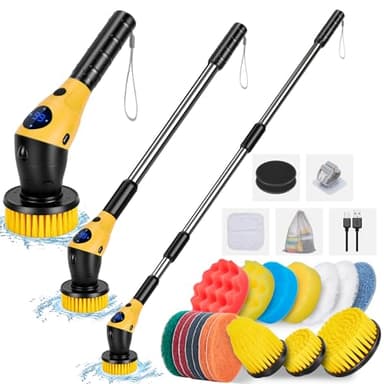 WADEO Brosse Électrique Rotative 17 Pièces - Kit de Nettoyage Multisurface avec 6 Types de Têtes et Poignée Réglable 360° - pour Salle de Bain, Carrelage, Sols, Cuisine, Voiture, Meubles