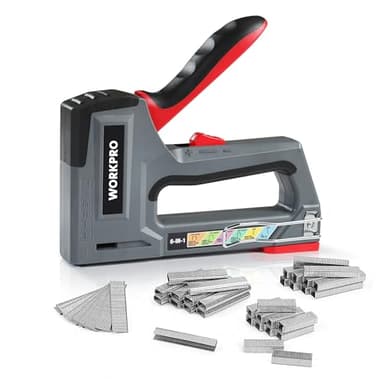 WORKPRO Agrafeuse Murale Multifonction 6 en 1 avec 4000 Agrafes, Agrafeuse Manuelle pour Fixer le Matériel, Décoration de Meuble, Assemblage de Porte, Fenêtre, Armoire