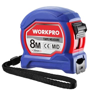 WORKPRO Mètre à Ruban 8 M X 25 MM, Mètre Ruban Télescopique Professionnel, Ruban à Mesurer Autobloquant en Métal avec Cordon, Mesure Métrique, avec Agrafe de Ceinture Métallique