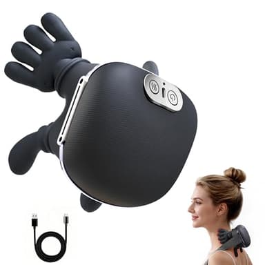 Shiatsu Masseur Cervicales et Cou Chauffant - yorraka 3 Niveaux de Massage & 2 Niveaux de Température Appareil Massage avec Chaleur - Rechargeable USB-C Main Massante Nuque Sans Fil (Noir)