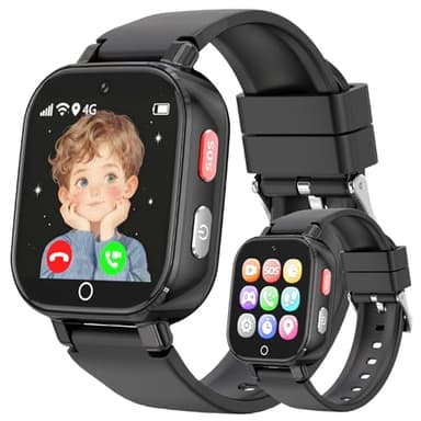 Montre Connectée pour Enfant 4G, Montre Intelligente Enfants GPS Pour Fille Garçon avec SOS Chat Appel Vidéo Chronomètre Mode Classe Réveil Caméra Jeux, Smartwatch Téléphone Cadeau 4 à 12 Ans, Noir