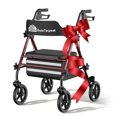 R4 Deambulateur 4 roues pliable et léger, Pour personnes âgées Rollator pliable léger avec siège, pour tous les terrains, siège et poignée réglables en, Se range facilement dans le coffre