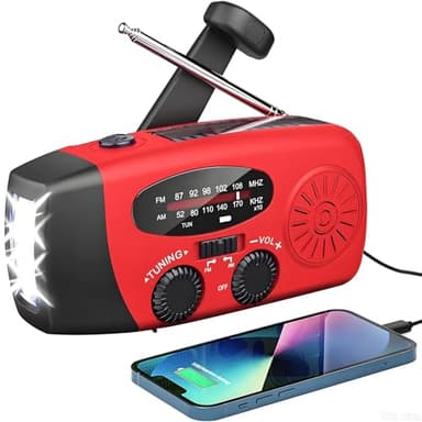 Radio Solaire d’Urgence, Radio à Manivelle Auto-alimentée avec Lampe de Poche LED, Météo AM/FM/WB avec Batterie Rechargeable 2000mAh pour Le Chargement d’Urgence du Téléphone Intelligent