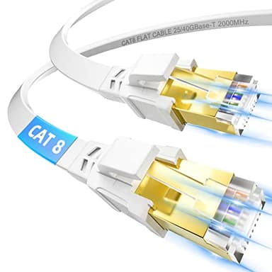 Soibke Câble Ethernet 5m, RJ45 Plat Cat 8 Cable Réseau 5 Mètres Blindé Haut Débit Fibre 40Gbps 2000MHz, LAN Gigabit Câble Internet Blanc pour PS5/4 Routeur Switch Xbox Modem PC