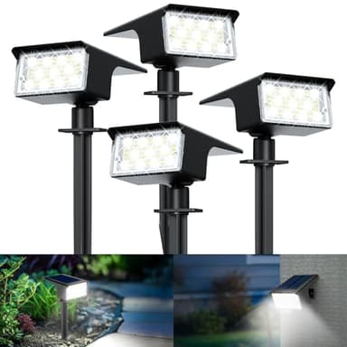 kolpop Lot de 4 Spot Solaire Exterieur, 77 LED Lampe Solaire Exterieur Jardin Puissante avec 3 Modes d'Éclairage, Lumiere Solaire Exterieur IP65 Étanche pour Jardin Allée Chemin, Blanc Froid