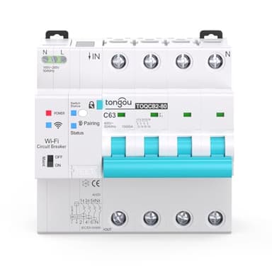 Mini coupe-circuit intelligent WiFi avec surveillance de l'énergie, contrôlé par l'application Tuya/Smart life DIY TONGOU (1-63 A réglable) (4P)