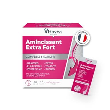 VITAVEA BIEN-ETRE - Amincissant Extra Fort - Préparation Minceur 6 actions - Ventre plat, Graisse, Elimination, Sucres, Détox - Thé Vert, Maté, Artichaut, Chrome, Vitamine C - 20 sachets