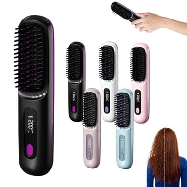 Go Brush Pro brosse lissante portable sans fil pour cheveux court,clinora brosse chauffante sans fil,brosse lissante portable naelyah,chauffage rapide et fer à lisser en céramique sans fil (noir)