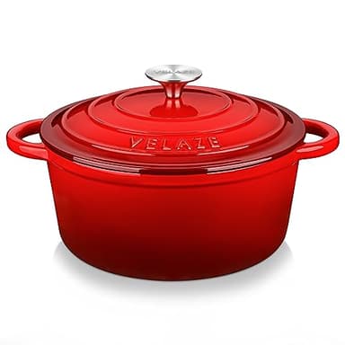 Velaze Cocotte en Fonte Induction,Faitout Fonte Émaillée Antiadhésif avec Couvercle,Marmite en Fonte Bon Scellement,Diamètre de 24cm,Tous Feux Dont Induction,Pot à Soupe en Fonte-4L