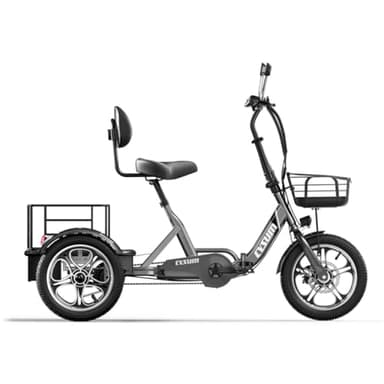 Cysum T1 Pro Tricycle électrique pour adultes, 16 pouces 3 roues vélo électrique pliable, batterie lithium 48 V 22 Ah, moteur 250 W, tricycle électrique de charge pour femme et homme (gris)