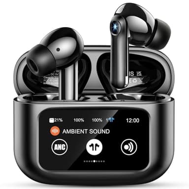 Ecouteurs Bluetooth sans Fil, HiFi Stéréo Écouteurs Bluetooth 5.4 avec Écran Tactile Multifonction, 40H Casque avec Réduction du Bruit ANC/ENC/Modes 5 EQ, IP7 Étanche Oreillette pour iOS Android, Noir
