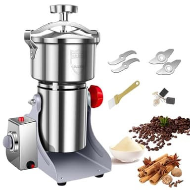 Moulin à Grains Électrique Haute Vitesse 3500W, Broyeur Multifonctionnel Puissant en Acier Inoxydable pour Épices, Céréales, Café et Herbes (800g)