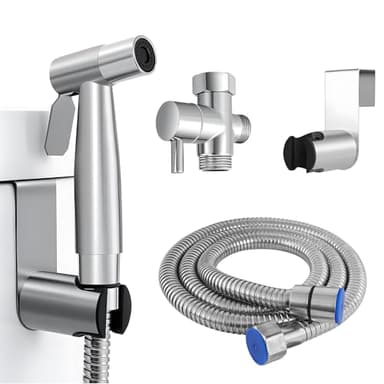 Kit de Douchette de Bidet en Acier Inoxydable, Vaporisateur de Toilette Douchette à Main avec 1.5m Tuyau et Support, Kit Douchette WC Complet, Pulvérisateur de Bidet à Main pour Hygiène Personnelle