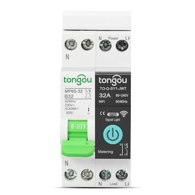 TONGOU Disjoncteur wifi Commutateur- 32A | 1 Phase Compteur d'Énergie rail din wi-fi |Intelligent Disjoncteur Type de Relais interrupteur connecté avec wattmètre | Telerupteur wifi smart life Tuya