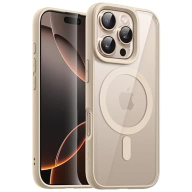 JETech Coque Magnétique pour iPhone 16 Pro Max 6,9 Pouces Compatible avec MagSafe, Étui Housse Antichoc Bumper, Cadre en TPU Mat de Couleur Unie, Dos Transparent Anti-Rayures (Titane Sable)