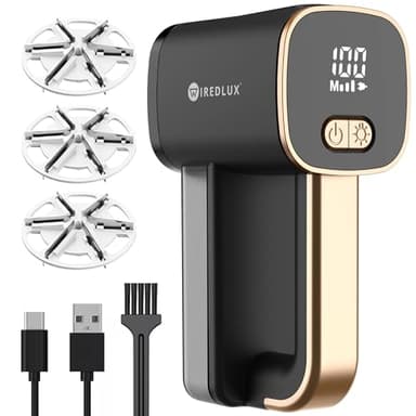 Rasoir Anti-Bouloche Électrique WiredLux - Déboulocheur Rechargeable pour enlever Les Peluches sur Vêtement & Meuble - Appareil Coupe Peluche à 3 Vitesses, Lumière LED, Dual Protection (Noir/Or)