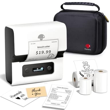 Phomemo M221 Imprimante d'étiquettes Thermique Bluetooth - Étiqueteuse Portable pour Petites Entreprises, Maison, école, avec 3 Rouleaux d'étiquettes et 1 Sac Portable - Blanc