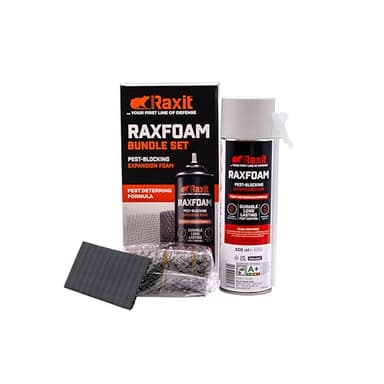 Raxit | Raxfoam 500 ML Kit | Mousse Polyuréthane Expansive Anti-Rongeurs | Joint et Grillage INOX Inclus | Bombe Mousse PU Anti-Souris | Barrière Durable Contre Rats et Autres Nuisibles