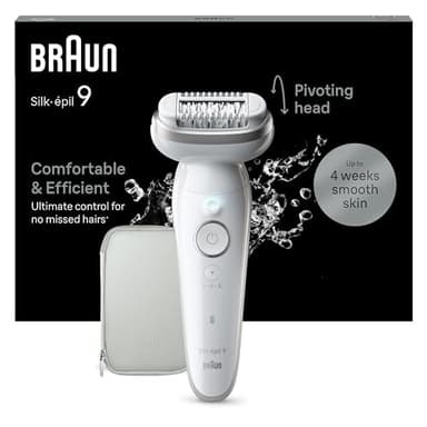 Braun Silk-épil 9, Épilateur Avec Tête Pivotante Pour Épilation Facile, Même Pour Les Zones Sensibles, Appareil De Précision Pour Une Peau Douce Longue Durée, 9-011, Étanche, Blanc/Argent