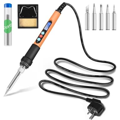 Fer à Souder 90W, Kit Professionnel de Précision avec Écran LCD, Température Réglable de 180-480°C, Fer à Souder Étain avec 5 Pointes, Fil de Soudure, Support, Mémoire, °C/°F, Fer à Souder Électrique